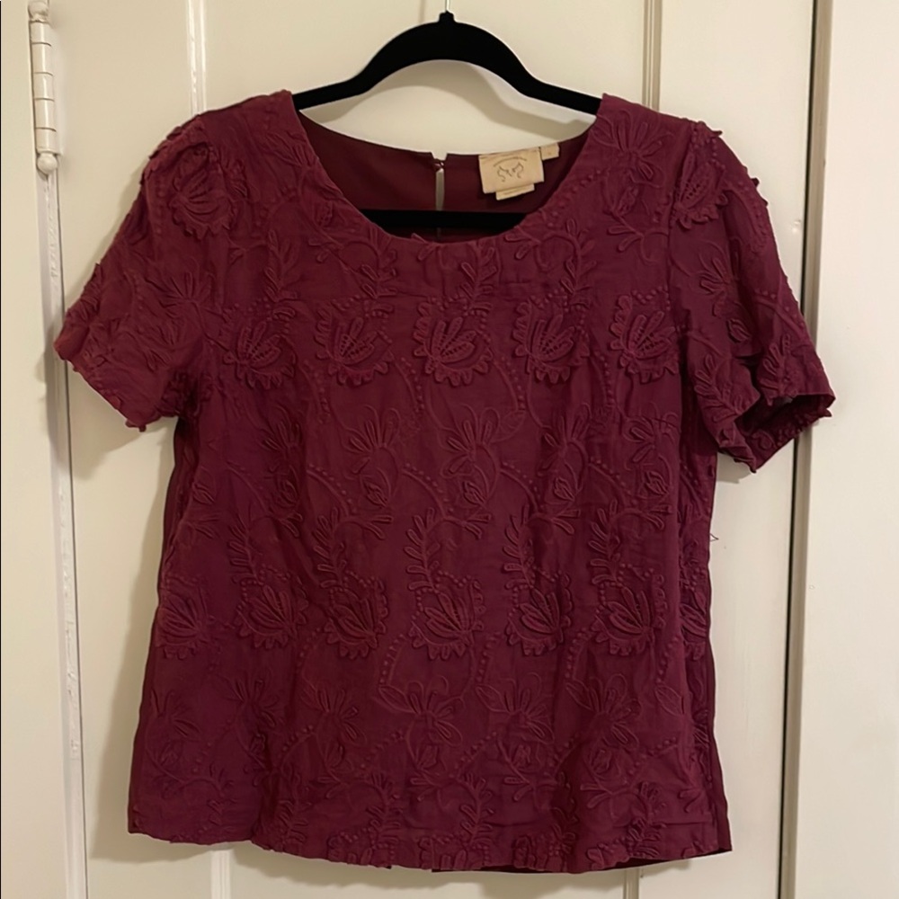 Anthropologie Plum Embroidered Top